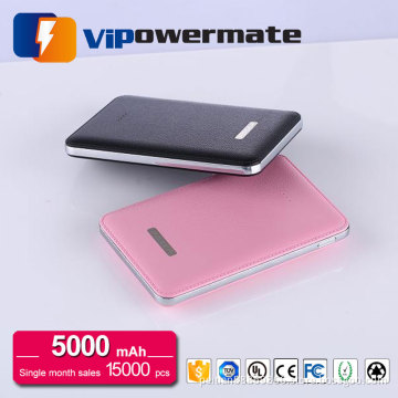 Wholesale universal mobile phone oem polymer leather case portable power bank 5000mah